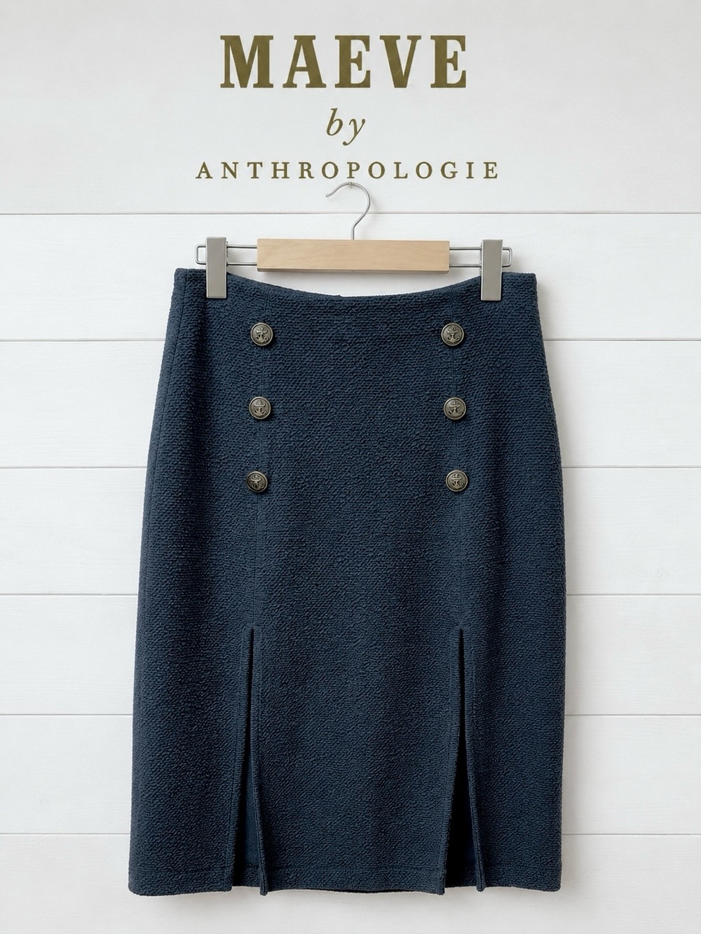 MAEVE by Anthropologie Navy Textured Skirt Size S